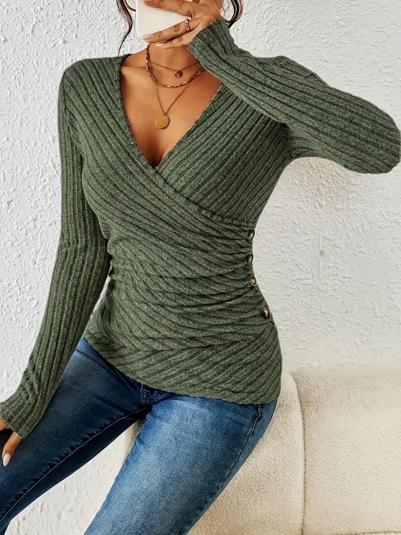 Celeste - Ribbed Wrap Top