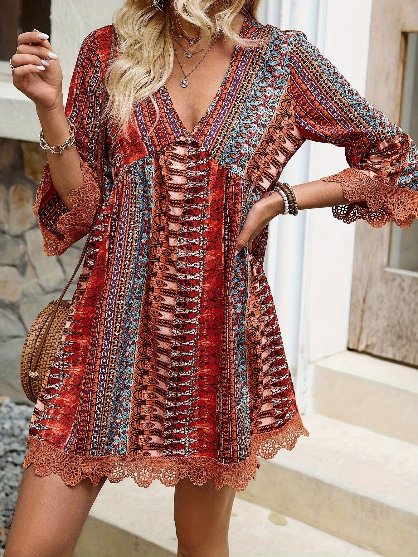 Mira - Bohemian Lace Trim Dress