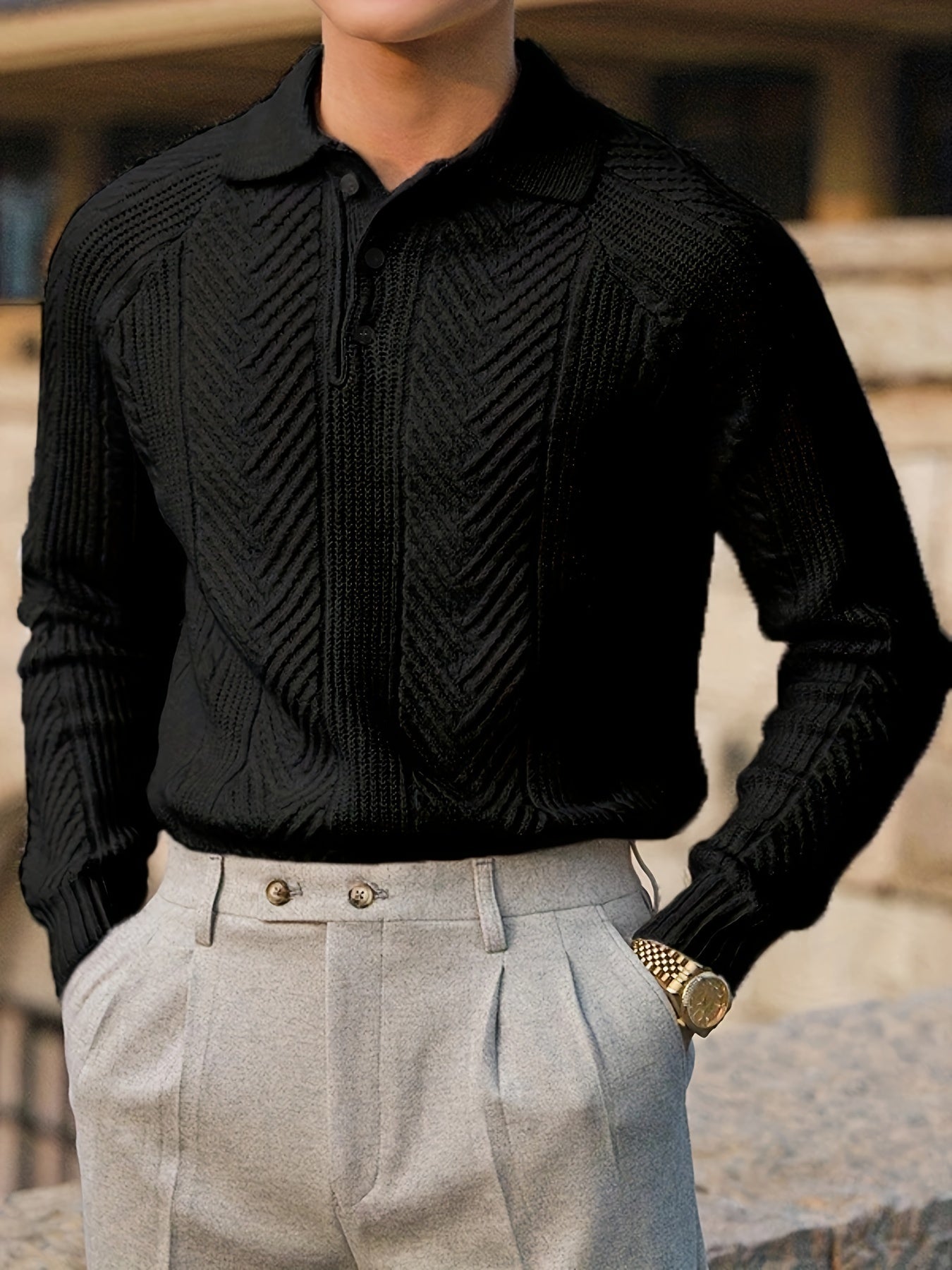 Adrian - Textured Knit Polo Sweater