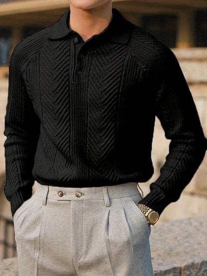 Adrian - Textured Knit Polo Sweater