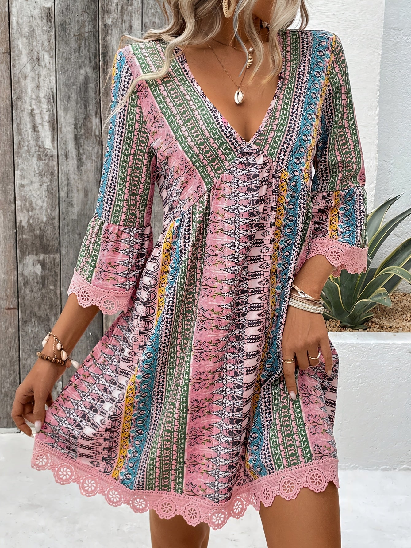 Mira - Bohemian Lace Trim Dress