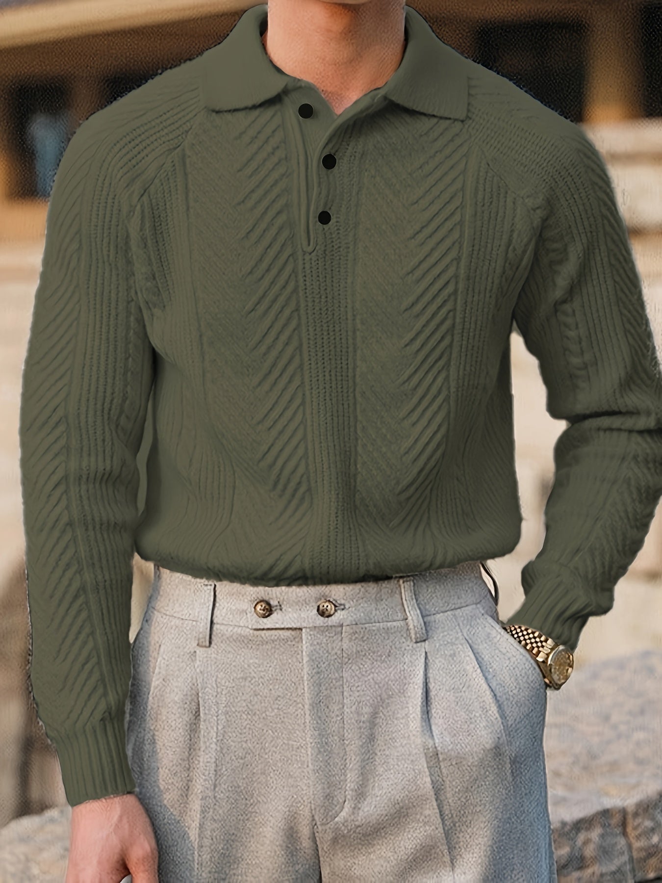 Adrian - Textured Knit Polo Sweater