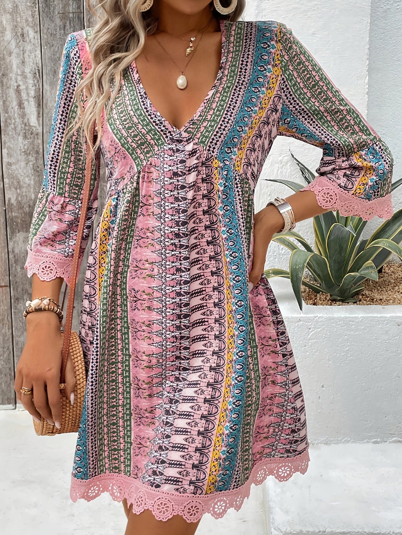 Mira - Bohemian Lace Trim Dress
