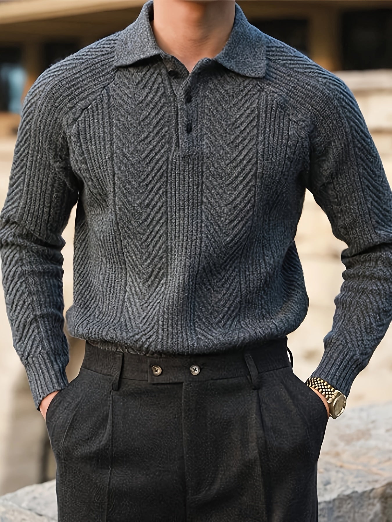 Adrian - Textured Knit Polo Sweater