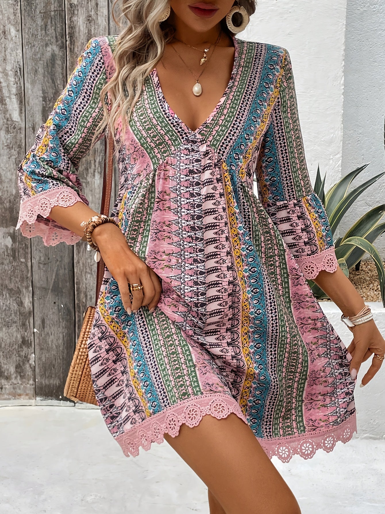Mira - Bohemian Lace Trim Dress