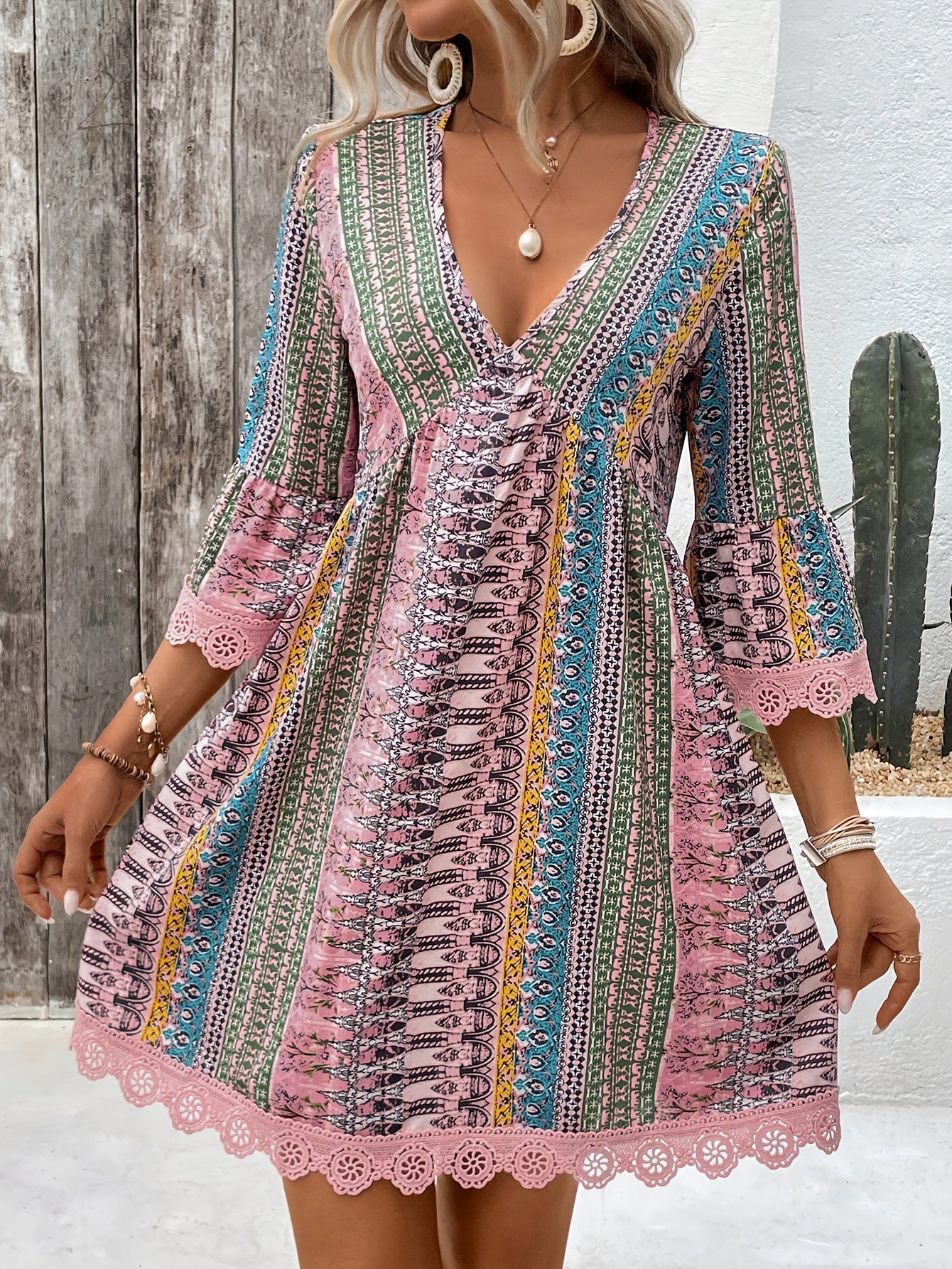 Mira - Bohemian Lace Trim Dress