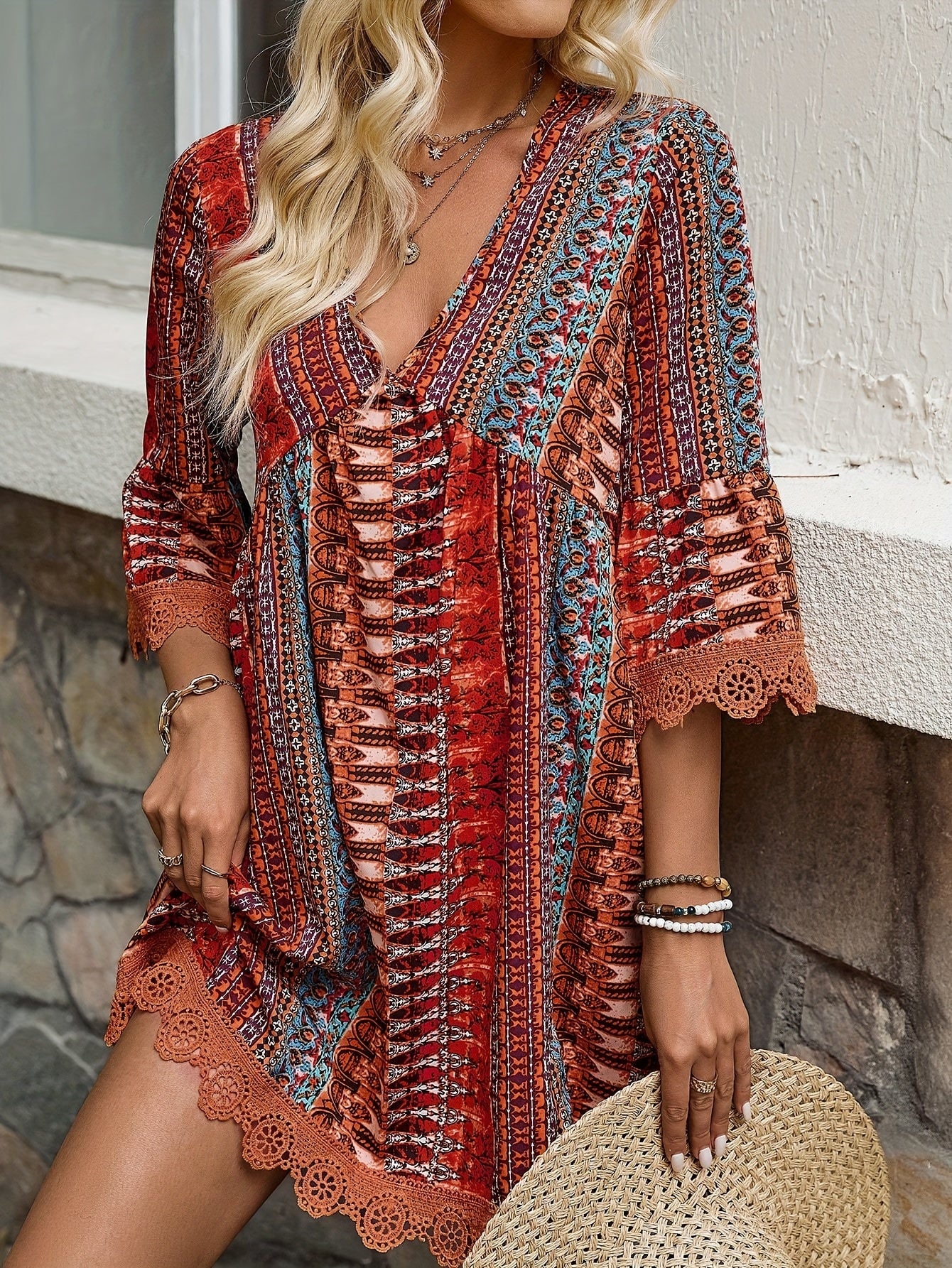 Mira - Bohemian Lace Trim Dress